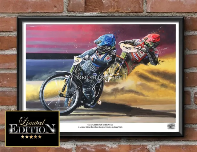 TAI WOFFINDEN SPEEDWAY limited edition print signed by Greg Tillett MOTORCYCLE