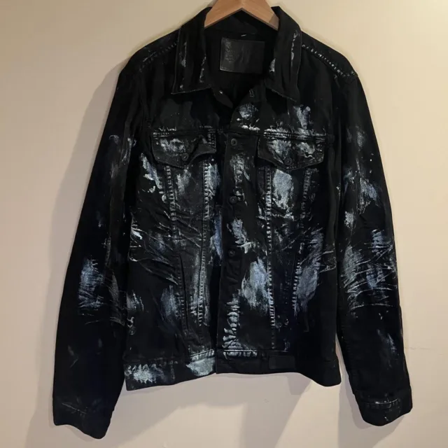 PRPS Goods Paint Splatter Glitter Black Denim Trucker Jacket Size 2XL XXL