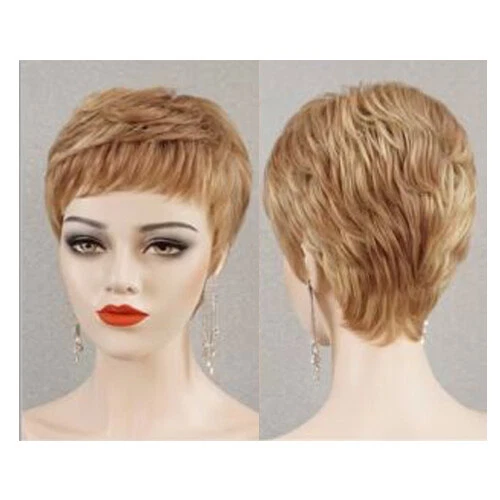 Pelucas cortas de corte pixie rubia recta onda con punzones cabello humano real sin peluca de encaje