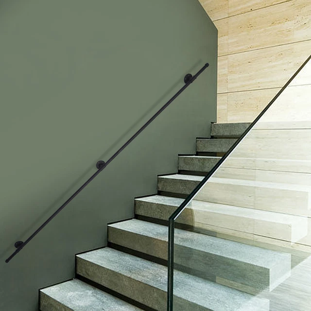 8 FT IRON Handrail for Steps Stair Railing Hand Rail Kit Black Outdoor ...