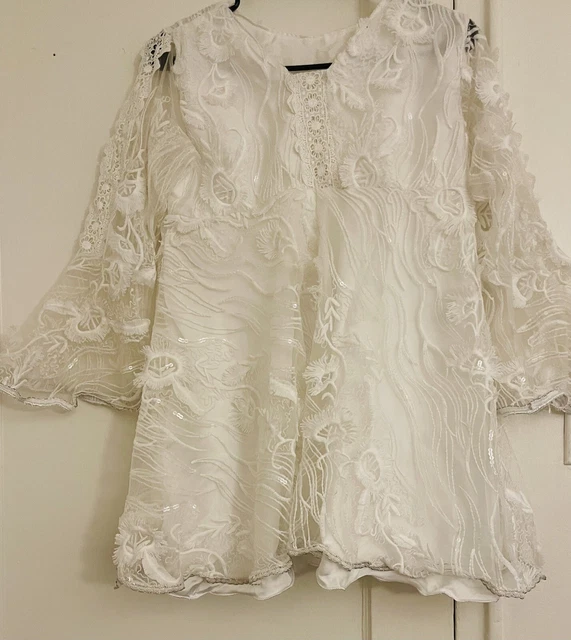 White Color Net Fabric Frock For Women. Size Large. Black Friday Special Offer.