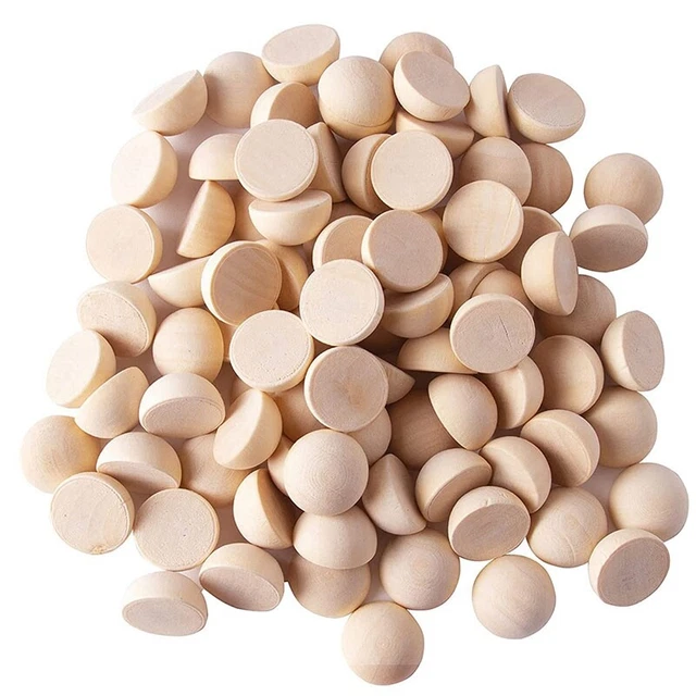 2X(100Pcs 20 mm Half Wooden Beads, Unfinished Split Natural Round Wood Ballooi