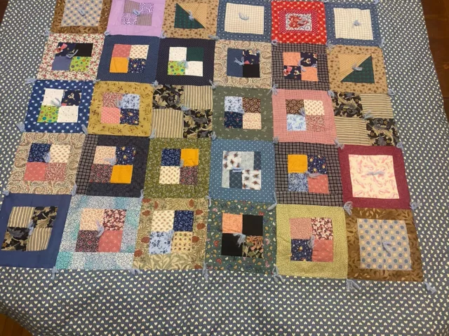 Vintage 90’s Hand Made Baby Quilt Machine Stitched, Yarn Tied: 47 X 41.5”