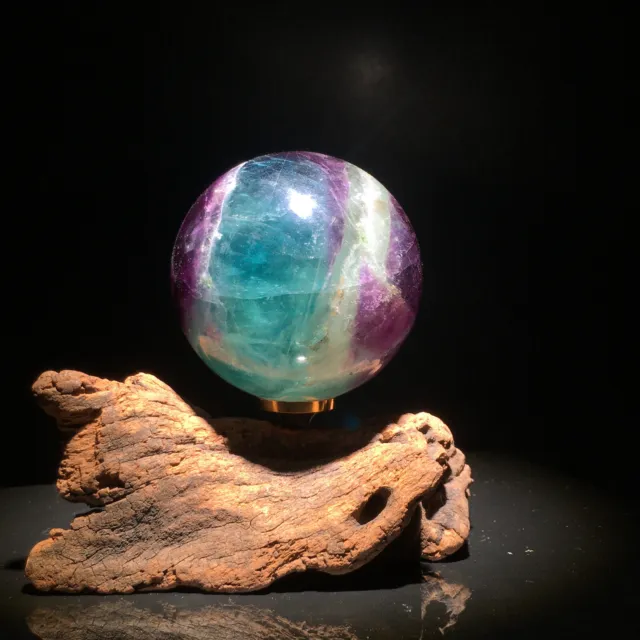 Natural Fluorite ball Colorful Quartz Crystal Gemstone Healing + Stand