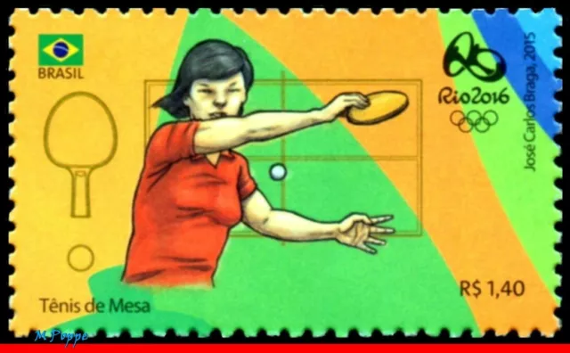 E18 BRAZIL 2015 OLYMPIC GAMES, RIO 2016, TABLE TENNIS, PING PONG, 2nd & 4th, MNH 3