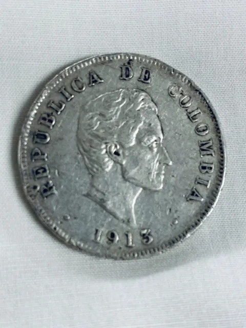 Colombia 1913 Silver 50 Centavos- Die Crack