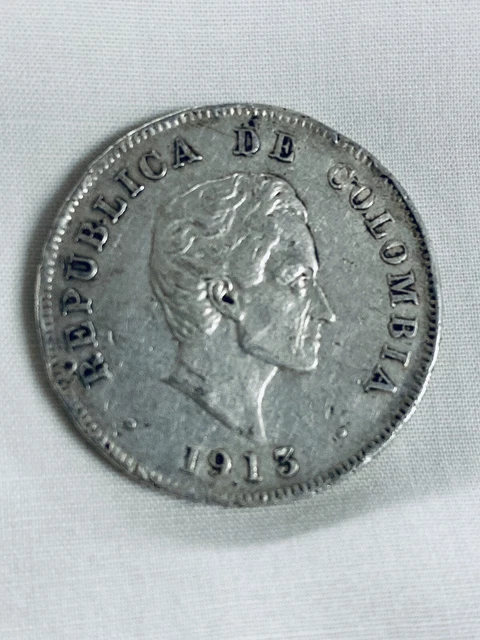 Colombia 1913 Silver 50 Centavos- Die Crack