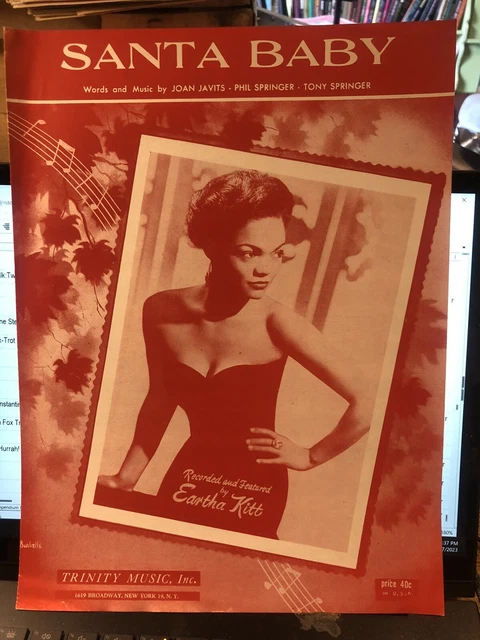 1953 sweet Li’l Christmas sheet music EARTHA KITT “Santa Baby” Mint