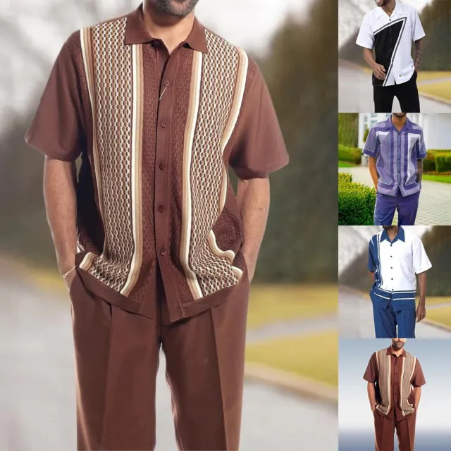 Set tuta casual da passeggio uomo con pantaloni camicia a maniche corte con bott