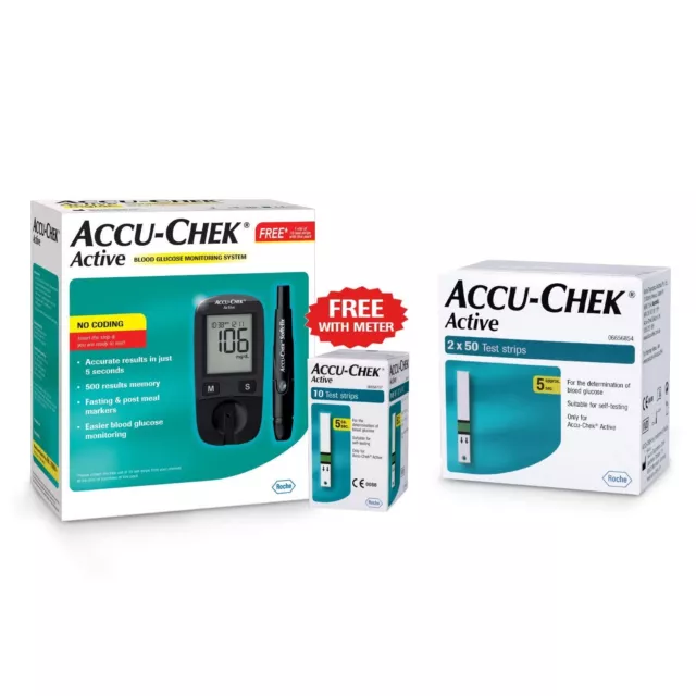 Accu-Chek Active Blood Glucose Meter Kit with Active Strips, 100 Count,+ 10Free