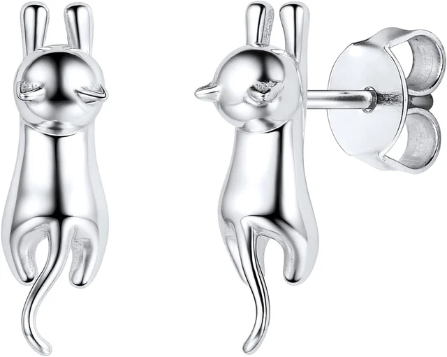 Orecchini A Lobo Donna Con Gattino – Acciaio Inossidabile – Lucidati A Specchio – 2 Pezzi – COOLSTEELANDBEYOND - 2