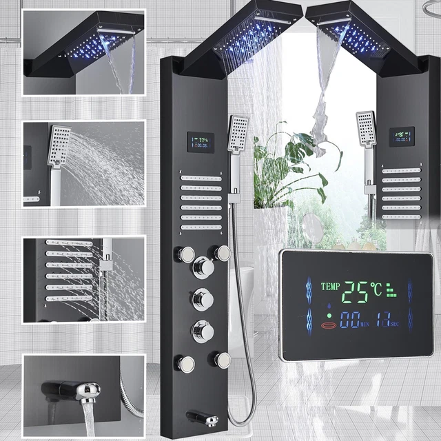 Panel de Ducha LED Columna Lluvia y Cascada Chorro de Masaje de Acero Inoxidable
