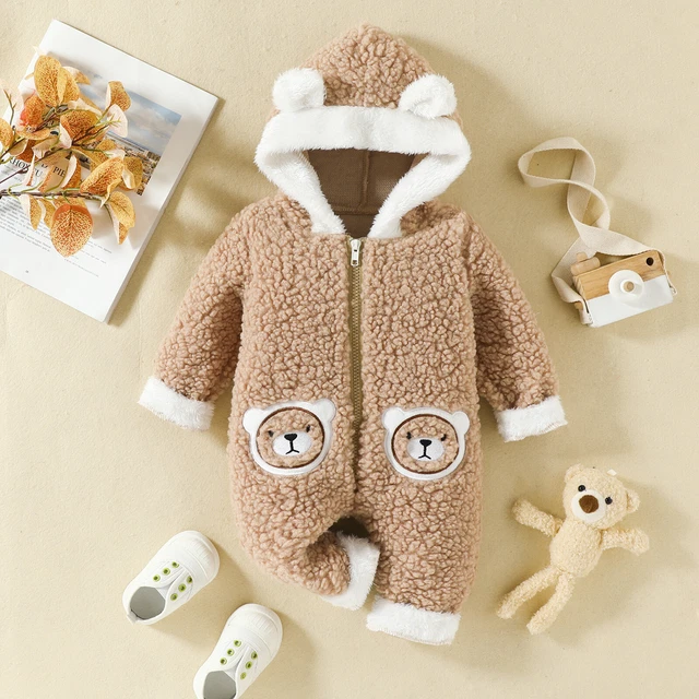 Newborn Baby Girls Boy Romper Cute Bear Warm Hooded Coat Jumpsuit Clothes Outfit 4