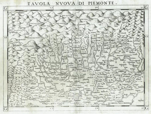 PIEMONTE 1561 RUSCELLI TOLOMEO - Carta geografica Originale Antica RARA Torino