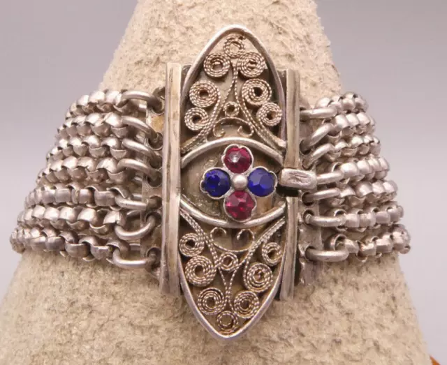 Armband Silber 835 Historismus Erbskette filligrane Schließe mit Ziersteinen
