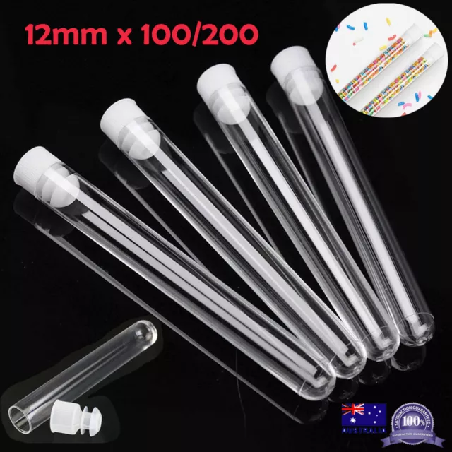 100/200x Clear Plastic Test Tubes with Caps for Bath Salt Container Vials 12mm