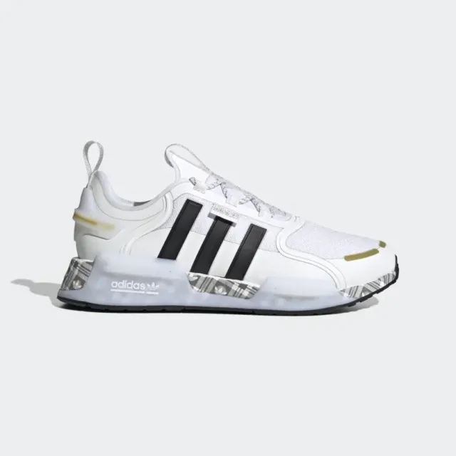 Size 10-Adidas NMD_R1 V3 Athletic Shoes-Cloud White/Core Black/Gold Metallic