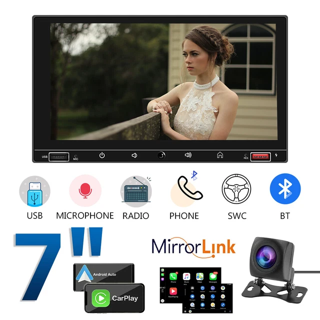 7" Double Din Car Stereo with Apple Carplay Android Auto Play MP5 Radio w/Camera