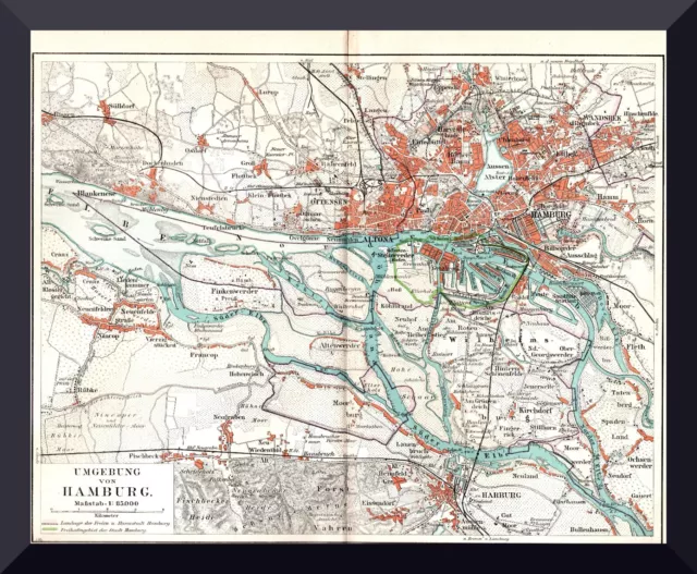 +Umgebung von Hamburg+ alter Plan+ 1895 +Altona, Ottensen, Blankenese, Harburg+