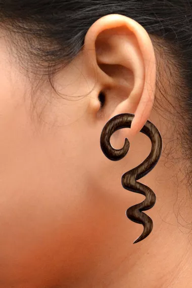 A Pair of Natural Black Wooden Organic USA Dangler Ebony Wood Earrings EAR03