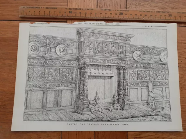1886 Carved Oak Italian Renaissance Room Building News