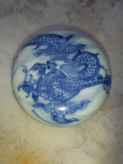 Ancienne Boîte à Ombre Orientale En Bois - Porcelaine Bleue Et Blanche Encadrée - RARE