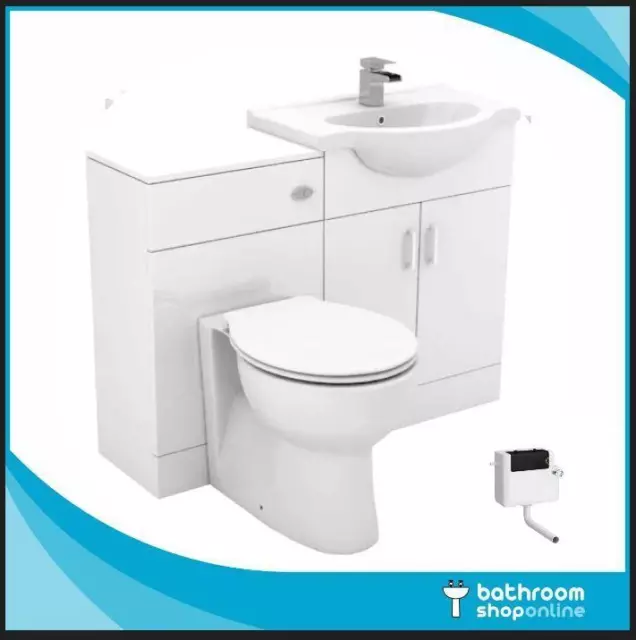 1150mm Bathroom Furniture Vanity Unit Cabinet Toilet Basin Back To Wall White