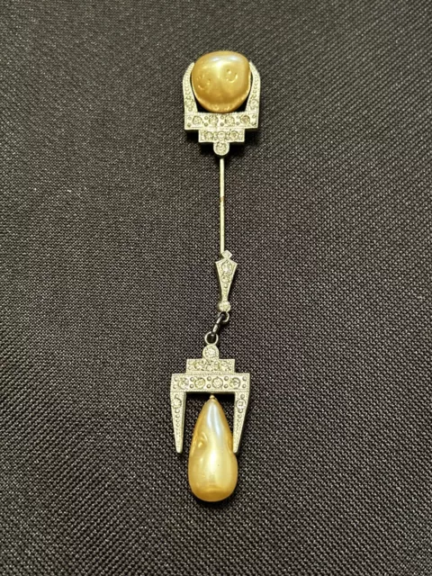 Vintage Estate natural pearl and diamanté Art Deco Nouveau Stick Hat pin 1920s