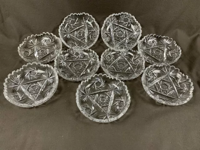 Antique Lot of 9 ABP American Brilliant Cut Crystal Glass Small Low Bowl 366