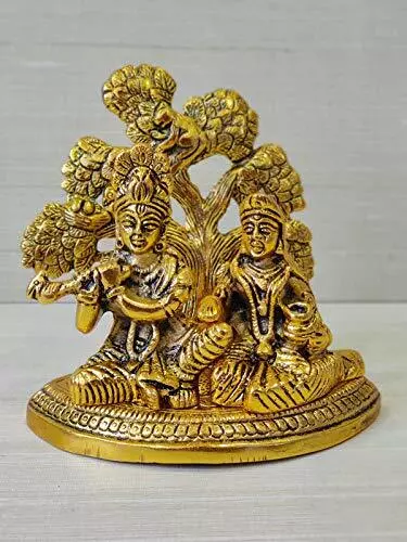 Metal Radha Krishna Ji Tree Idol Murti Gold Plated For Home Decoration Showpiece