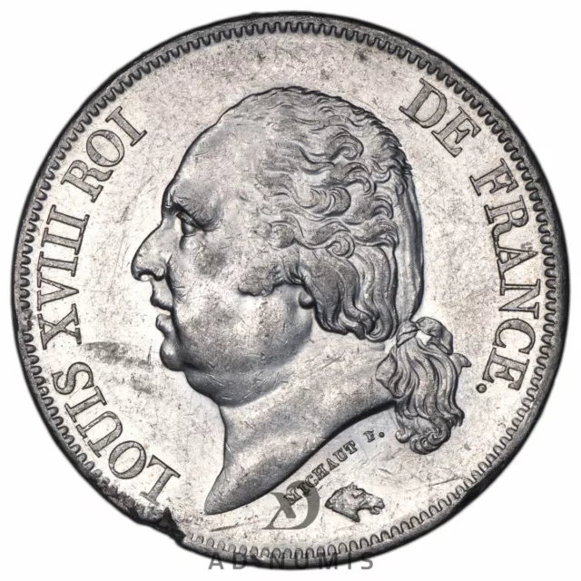 France 5 Francs 61642.9oz louis XVIII Silver Bayonne XF AU Mint error (Clipée)