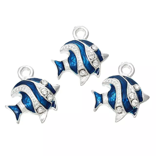 Fisch Charms blau Emaille, Strass versilbert 18x16mm 2 Stück C162