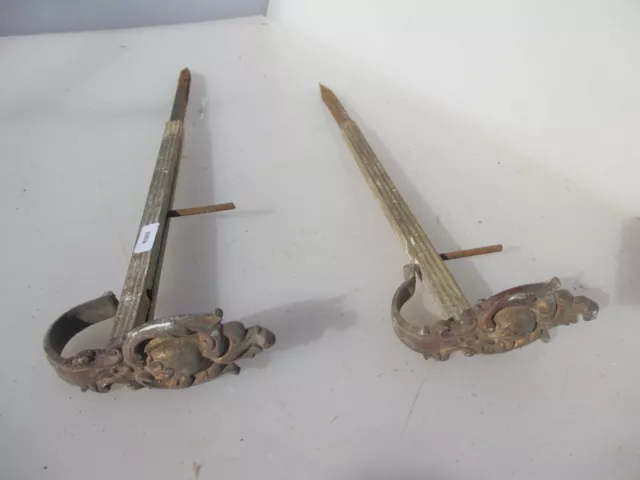 Victorian Brass Curtain Pole Holders Brackets Old Antique Georgian Rococo