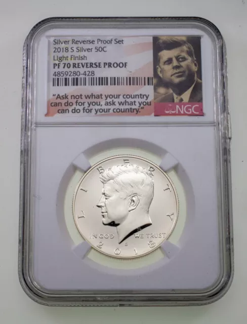 2018-S 50C Kennedy Medio Dólar Graduado Por NGC PF70 Luz Acabado Reverso Prueba