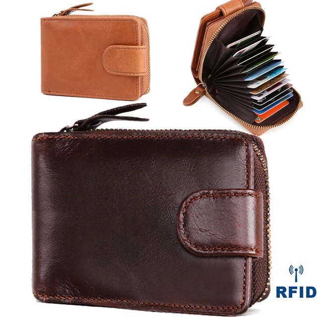 Mens Genuine Leather Wallet Slim Smart Wallet Credit Card Holder Case RFID