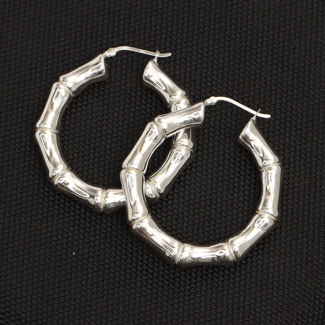 LeCalla 925 Sterling Silver Light-Weight Bamboo Hoop Earrings for Women & Girls