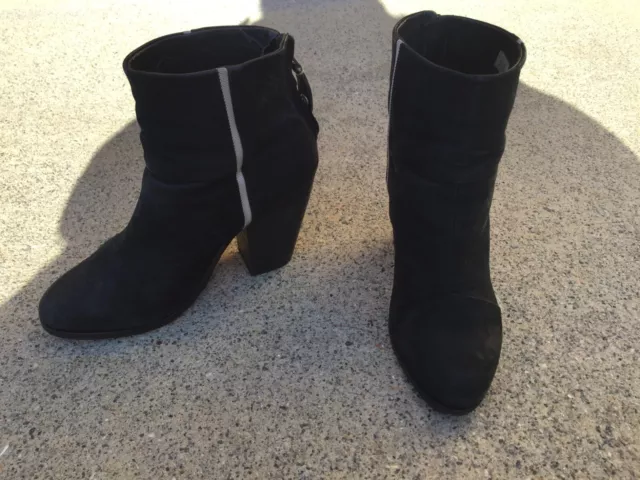 Rag & Bone Newbury Ankle Boots Black Leather Stacked Heel Size 40 US 10