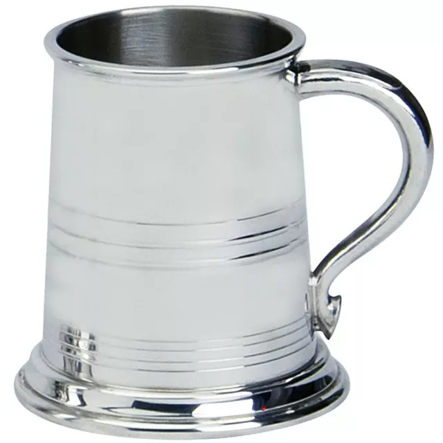 Pewter Tankard Bath Style Banded Half Pint Ornate Handle Beer Mug Engravable