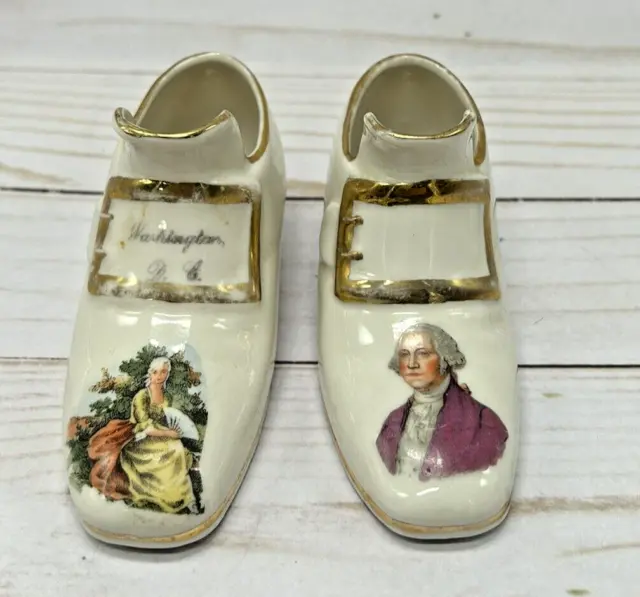 VINTAGE GEORGE AND Martha Washington Portrait Porcelain Miniature Shoes ...