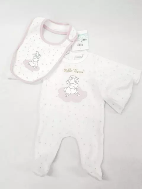 DISNEY BABY lot bébé pyjama bonnet bavoir PANPAN blanc rose 0 mois (naissance)