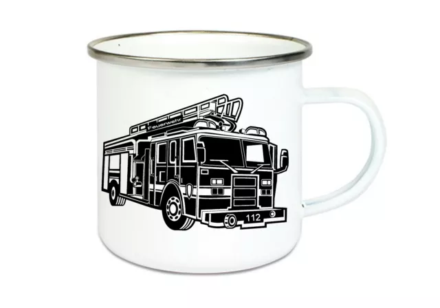 Emaille Tasse- Feuerwehr bedruckt mit Namen oder Wunschtext Geschenk