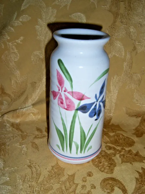 Ceramic White Glazed Tall Urn Shaped Vase w Floral Design Studio Art Pottery 7x3