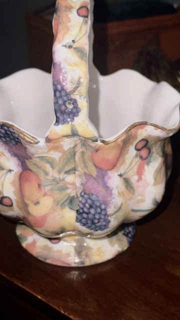 Vintage Royal Danube Floral Ceramic Basketwith Handle