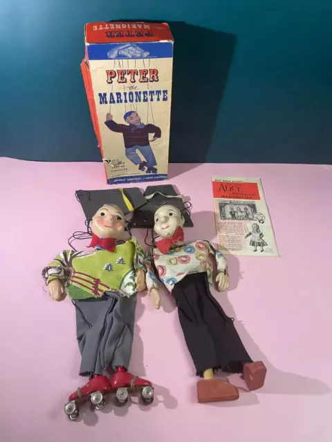 Pair of PETER PUPPET MARIONETTE TOY 1950S PETER PATTY With Original Box RARE 13"