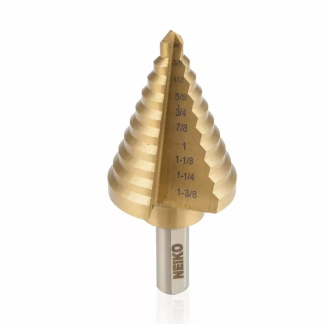 Step Drill 1/4" to 1-3/8" inch Titanium Bit 1/8" Increments