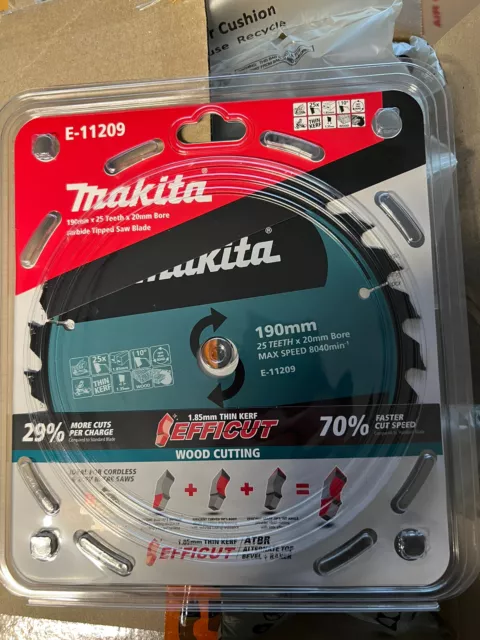 Makita 190mm 25T Efficut TCT Wood Circular Saw Blade & Drop Saw Blade E-11209