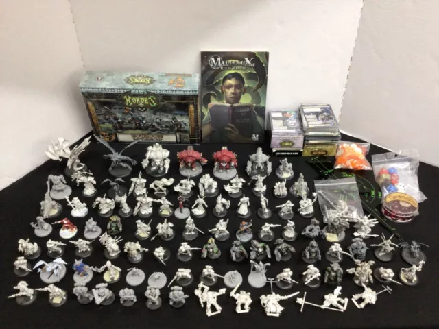 over 200pc miniature lot - Warhammer Warmachine Hordes Malifaux cards & more