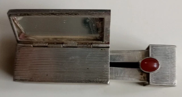 Porta Rossetto In Argento 800 Vintage Con Specchietto Buono Stato 5.5  Cm