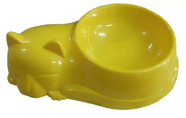 Yellow Sleeping Pet Cat Kitty Pussy Food Water Bowl Cat Colour Plastic Feeder