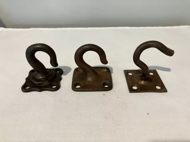 3 Rustic Plant Wall Hooks Porch Ceiling Barn Hangers vintage cast iron